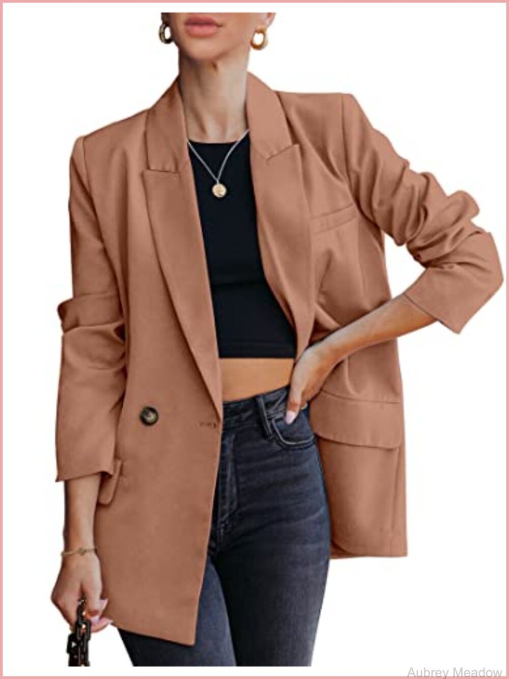 Double Breasted Blazer for Women Business Casual Office Long Sleeve Suit Jacket